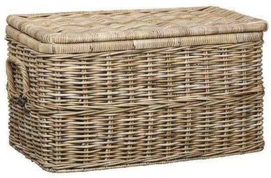 Van der Leeden Opbergmand Rotan met deksel L Grijs