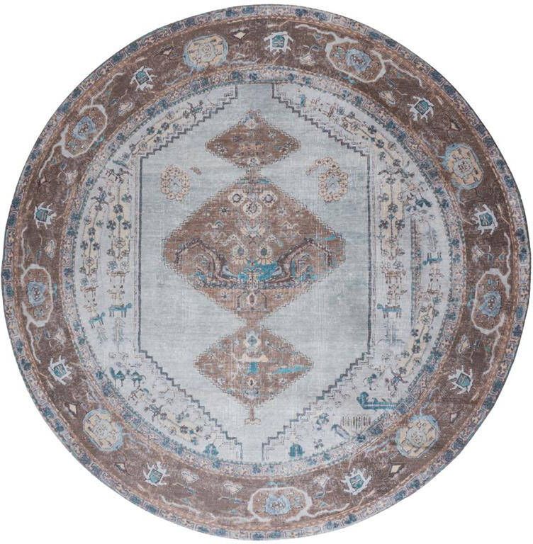 Veer Carpets Vloerkleed Karaca Blue|Brown 06 Rond ø120 cm