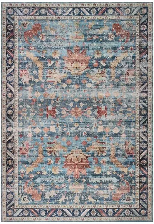 Vercai Rugs Vintage Collectie Hoogpolig Vloerkleed Machine Wasbaar Chenille Polyester Blauw 160x230 cm