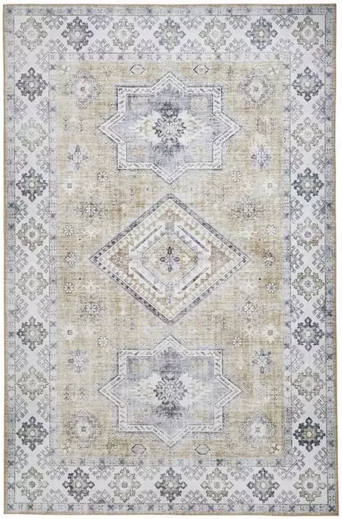 Vercai Rugs Fenix Collectie Laagpolig Vloerkleed Modern Tapijt met Vintage Ontwerp Chenille Geel 80x150 cm