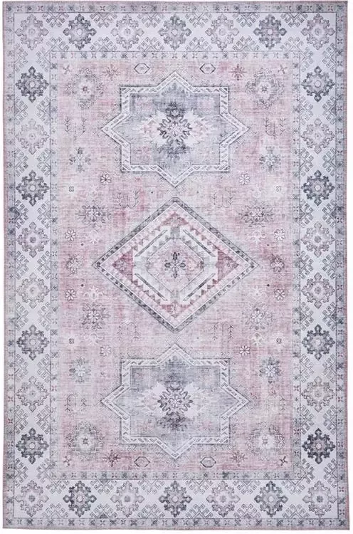 Vercai Rugs Fenix Collectie Laagpolig Vloerkleed Modern Tapijt met Vintage Ontwerp Chenille Blush 80x150 cm