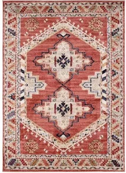 Vercai Rugs Florence Collectie Laagpolig Vloerkleed Polypropyleen Rood Ivoor 120x170 cm