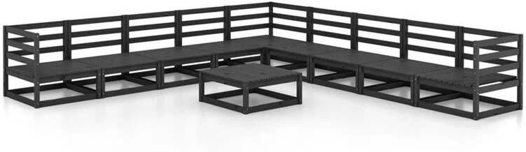 VidaXL 10-delige Loungeset massief grenenhout zwart