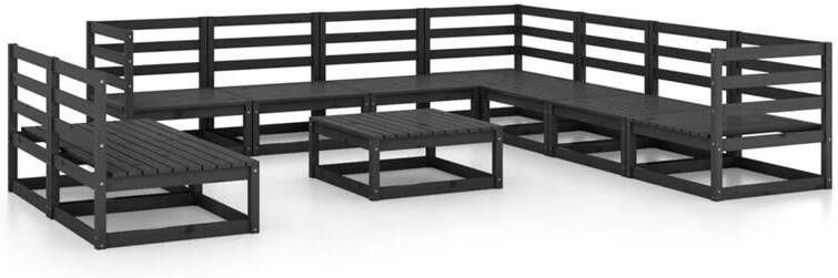 VidaXL 10-delige Loungeset massief grenenhout zwart
