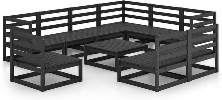 VidaXL 10-delige Loungeset massief grenenhout zwart