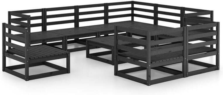 VidaXL 10-delige Loungeset massief grenenhout zwart