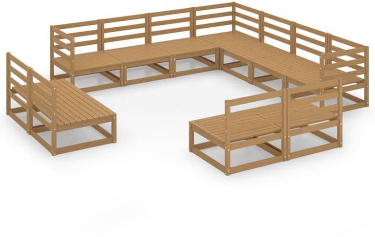VidaXL 11-delige Loungeset massief grenenhout honingbruin