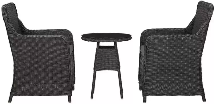 VidaXL 3-delige Bistroset met kussens poly rattan zwart