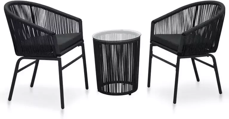 VidaXL 3-delige Bistroset met kussens PVC-rattan zwart