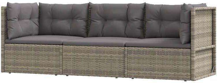 VIDAXL 3-delige Loungeset met kussens poly rattan grijs - Foto 5