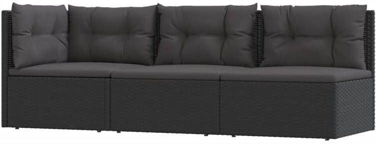 VIDAXL 3-delige Loungeset met kussens poly rattan zwart - Foto 2