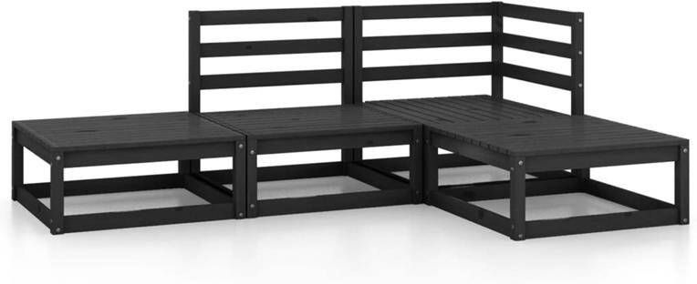 VidaXL 4-delige Loungeset massief grenenhout zwart