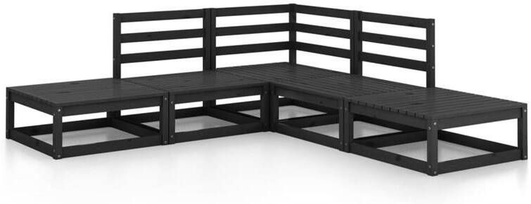 VidaXL 5-delige Loungeset massief grenenhout zwart
