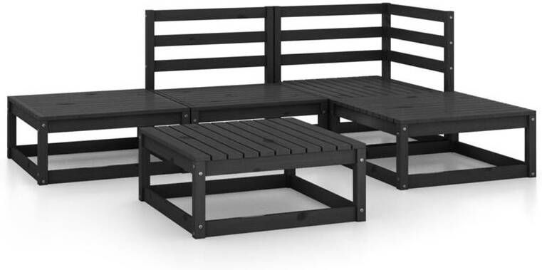 VidaXL 5-delige Loungeset massief grenenhout zwart