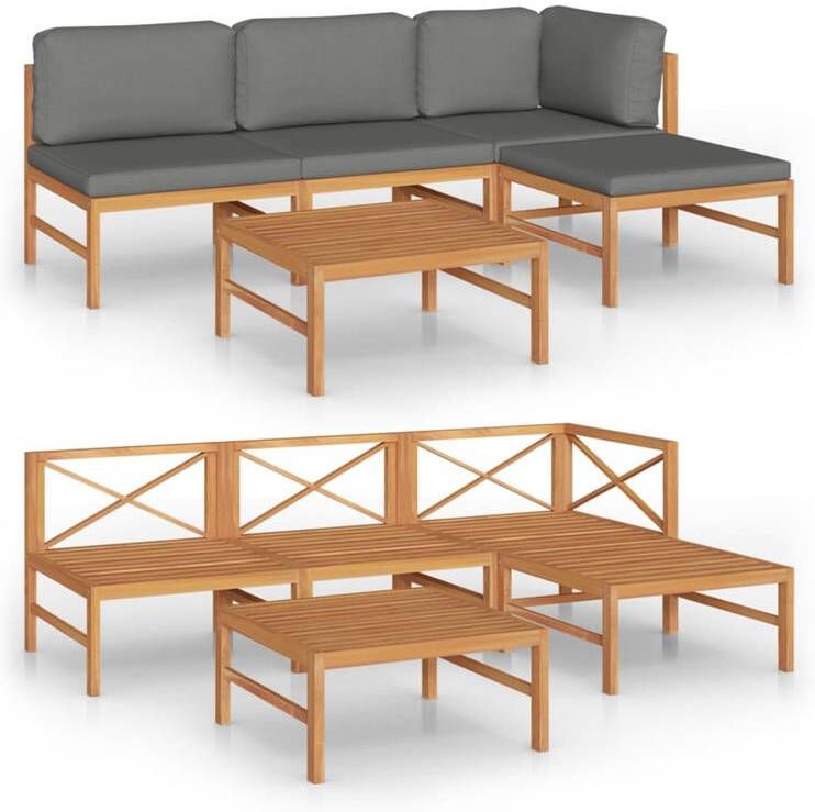 VidaXL 5-delige Loungeset met grijze kussens massief teakhout