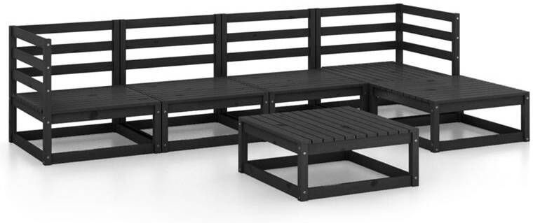 VidaXL 6-delige Loungeset massief grenenhout zwart