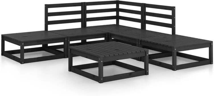 VidaXL 6-delige Loungeset massief grenenhout zwart