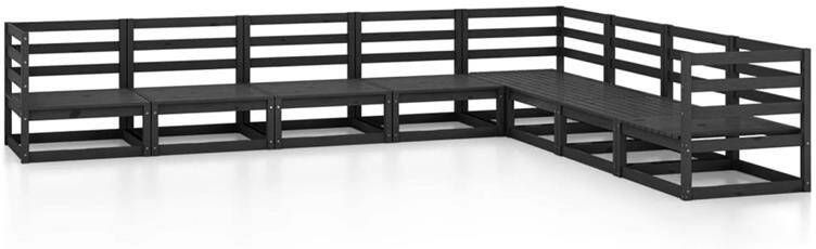 VidaXL 8-delige Loungeset massief grenenhout zwart