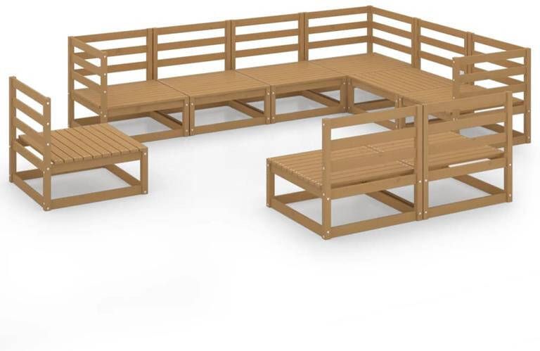 VidaXL 9-delige Loungeset massief grenenhout honingbruin