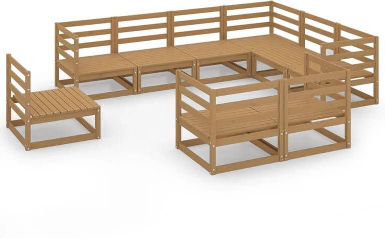 VidaXL 9-delige Loungeset massief grenenhout honingbruin