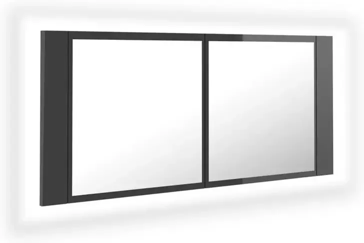 VIDAXL Badkamerkast met spiegel en LED 100x12x45 acryl hoogglans grijs - Foto 2