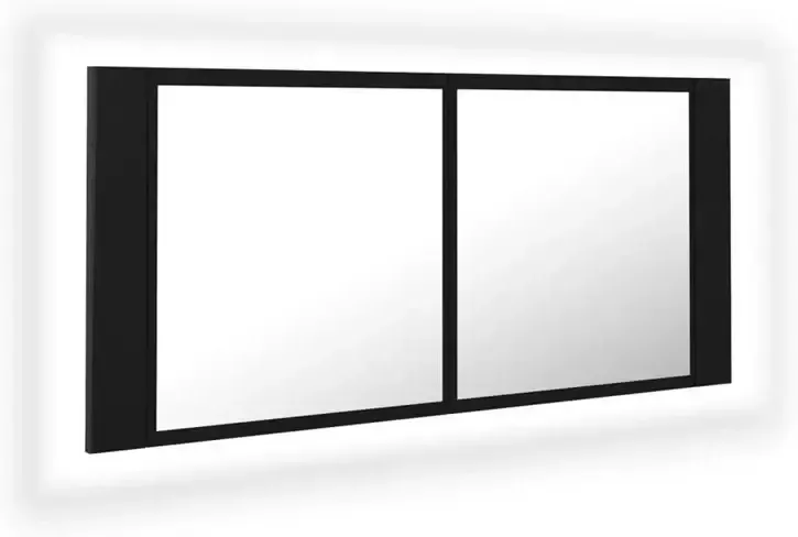 VIDAXL Badkamerkast met spiegel en LED 100x12x45 cm acryl zwart - Foto 2