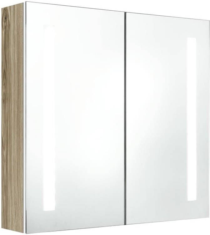 VIDAXL Badkamerkast met spiegel en LED 62x14x60 cm wit en eikenkleurig - Foto 2
