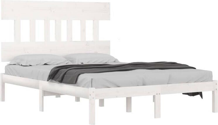 VidaXL -Bedframe-massief-hout-wit-150x200-cm-5FT-King-Size