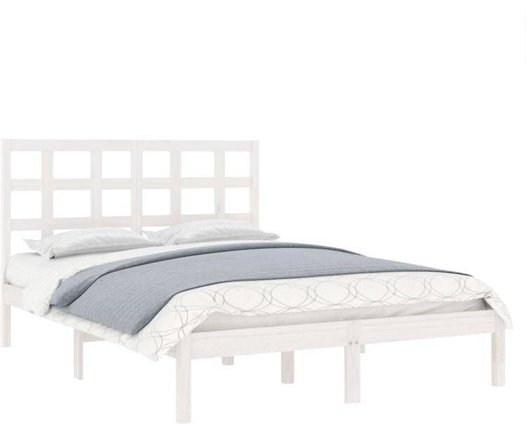 VidaXL -Bedframe-massief-hout-wit-150x200-cm-5FT-King-Size