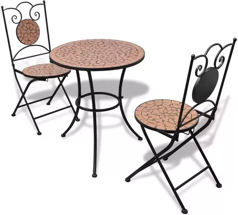 VidaXL Bistrotafel met 2 stoelen 60 cm mozaïek en terracotta