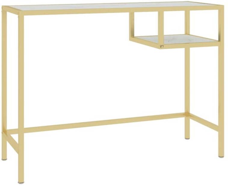 VidaXL Computerbureau 100x36x74 cm glas wit en goudkleurig - Foto 2