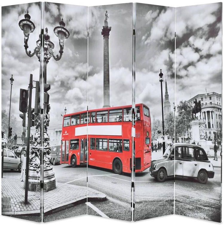 VidaXL -Kamerscherm-inklapbaar-Londen-bus-200x170-cm-zwart-en-wit
