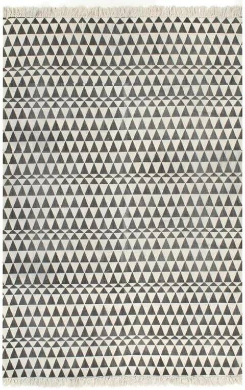 VidaXL -Kelim-vloerkleed-met-patroon-160x230-cm-katoen-zwart wit