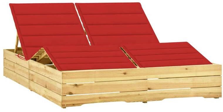 VidaXL Ligbed tweepersoons met rode kussens geïmpregneerd grenenhout