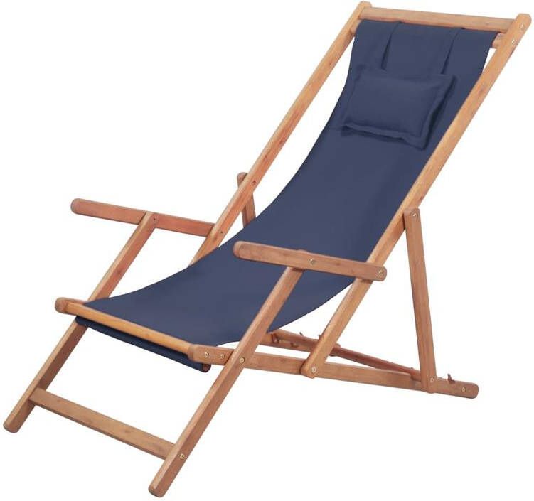 VIDAXL Strandstoel inklapbaar stof en houten frame blauw