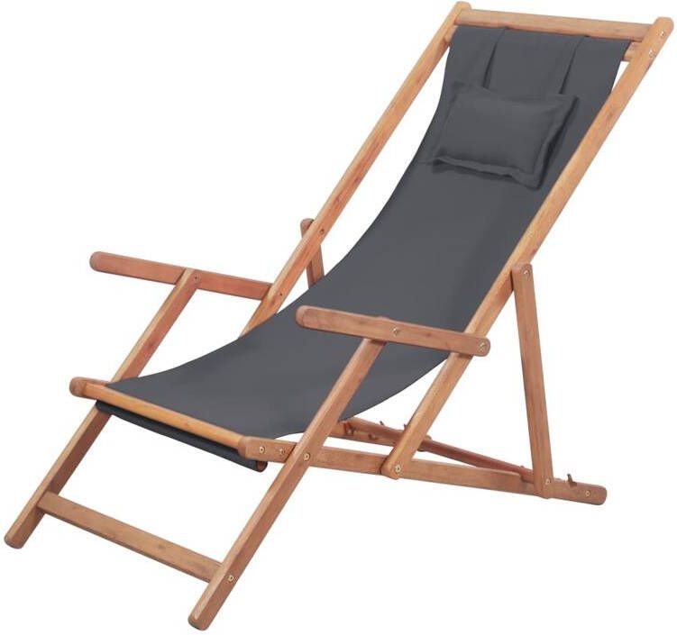 VIDAXL Strandstoel inklapbaar stof en houten frame grijs