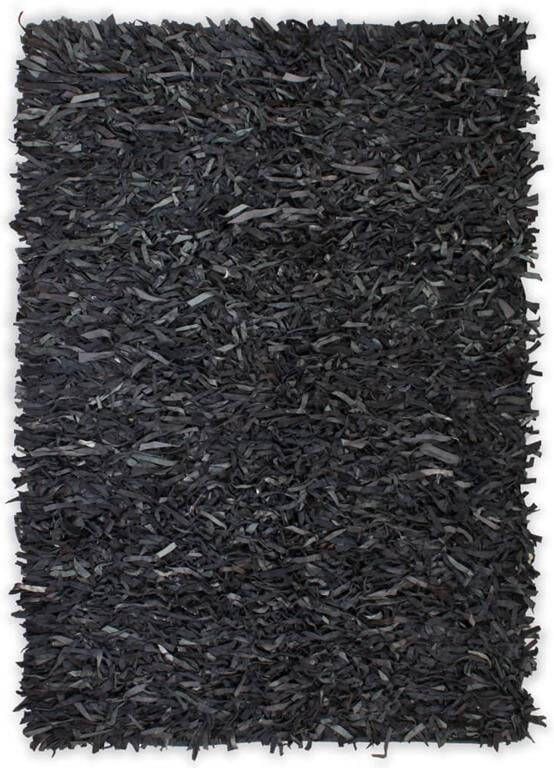 VidaXL -Tapijt-shaggy-hoogpolig-190x280-cm-echt-leer-grijs