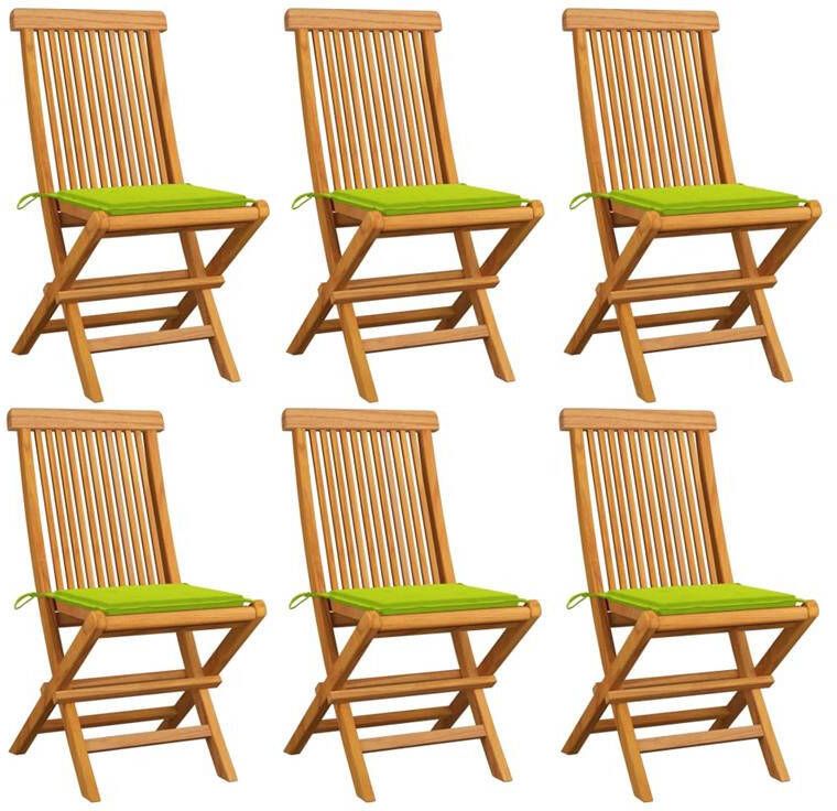 VidaXL Tuinstoelen 6 st met heldergroene kussens massief teakhout - Foto 2