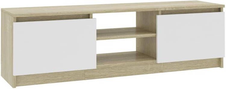 VidaXL -Tv-meubel-120x30x35 5cm-bewerkt-hout-wit-en-sonoma-eikenkleurig
