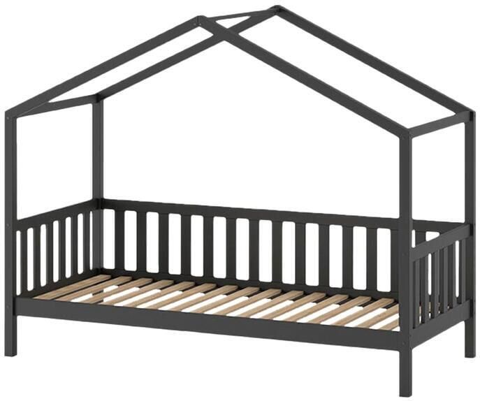 Vipack Kinderbed Dallas 90x200cm Sofabed als Huis Bed met Dak Peuterbed Ledikant Kajuitbed Antraciet - Foto 5