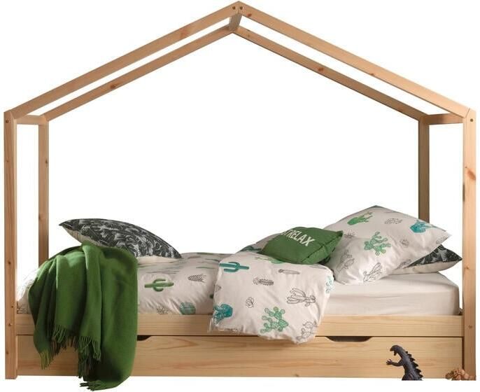 Vipack Kinderbed Dallas 90x200cm Bed als Huis met Slaaplade Bedframe met Dak Peuterbed met Logeerbed Ledikant Hout - Foto 3