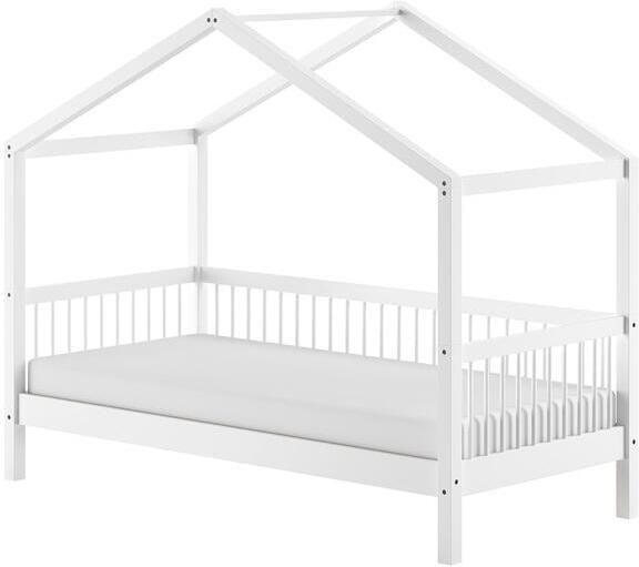 Vipack EMOB Huisbed Forrest 90x200cm massief beukenhout wit Houten kinderbedden Wit Hout Houten kinderbedden Eenpersoons Normaal bed Op voorraad - Foto 4