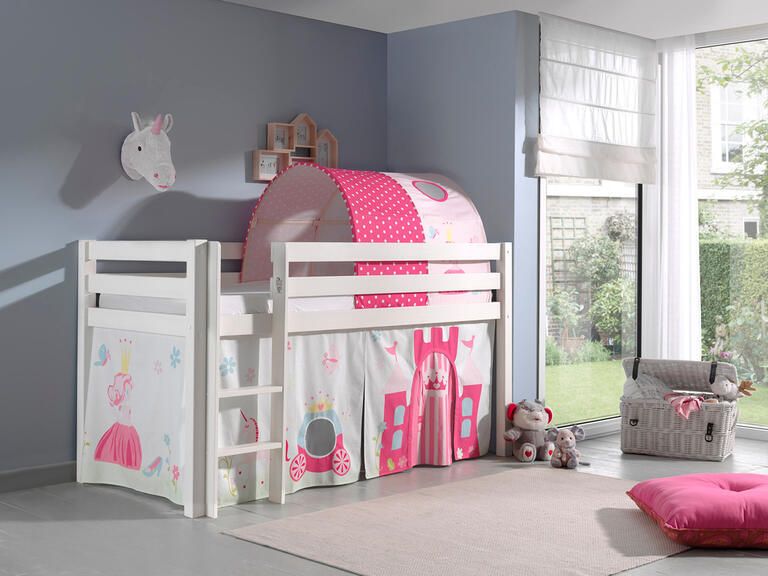 Vipack Halfhoogslaper Charlotte met bedtent & bedtunnel Princess II 90x200 Wit - Foto 3