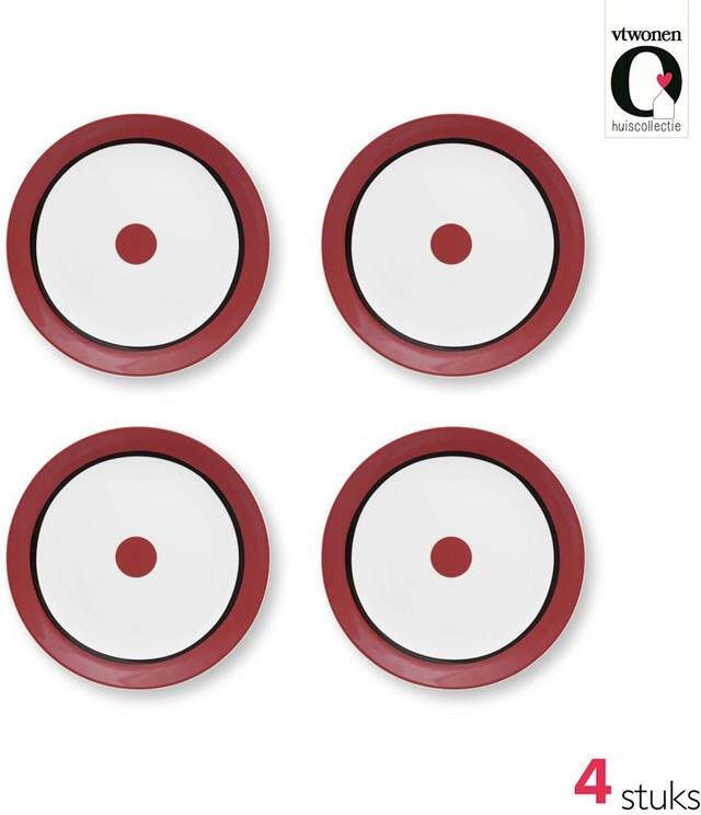 Vtwonen Ontbijtborden Circles Rood Set van 4