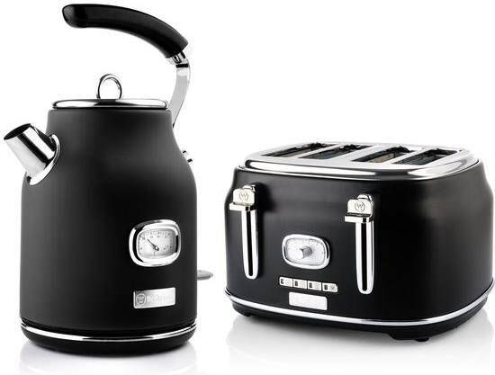 Westinghouse Retro Bundel Waterkoker + 4 sneden Broodrooster Zwart