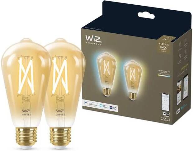 WiZ Edison Filament 2-pack Slimme LED-Verlichting Warm- tot Koelw…