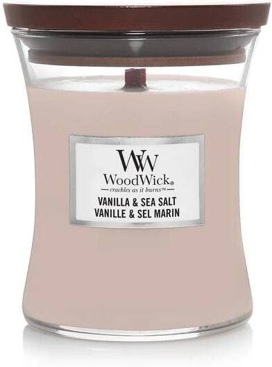 WoodWick Geurkaars Medium Vanilla & Sea Salt 11 cm | ø 10 cm - Foto 1