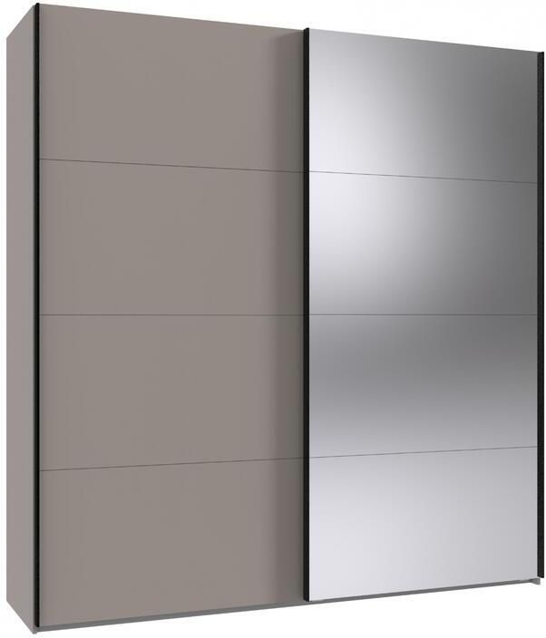 Woonexpress Kledingkast Aalst Spaanplaat Spiegel Taupe 180x210x65 cm (BxHxD) Schuifdeuren Zwart Metalen Handgrepen - Foto 2