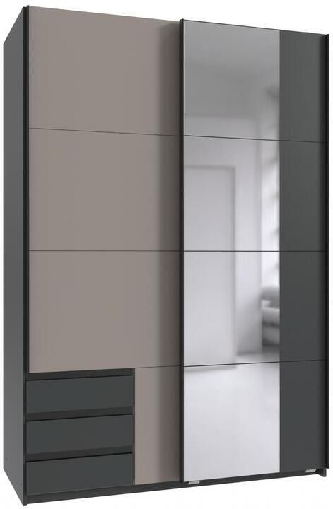 Woonexpress Kledingkast Elsen Schuifdeurkast 135x198x64 cm (BxHxD) Grafiet Taupe Spaanplaat Drie lades Spiegeldeur - Foto 2