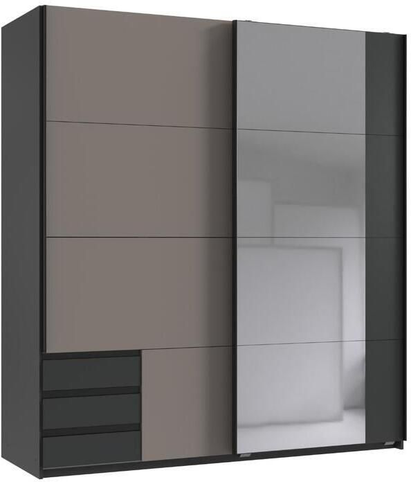 Woonexpress Kledingkast Elsen Schuifdeurkast 179x198x64 cm (BxHxD) Grafiet Taupe Spaanplaat Drie lades Spiegeldeur - Foto 2